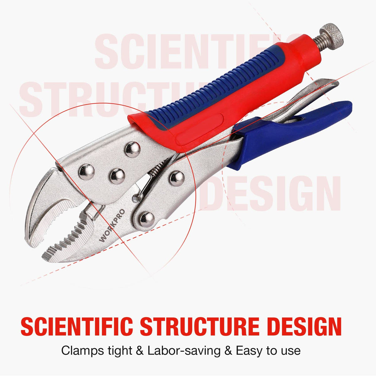 WORKPRO curved jaw locking pliers close-up highlighting secure grip