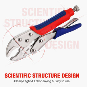 WORKPRO curved jaw locking pliers close-up highlighting secure grip