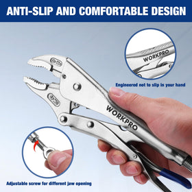 WORKPRO locking pliers feature flat-head screw-hole for extra leverage when tightening.