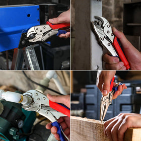 WORKPRO locking pliers used in plumbing tasks for fittings