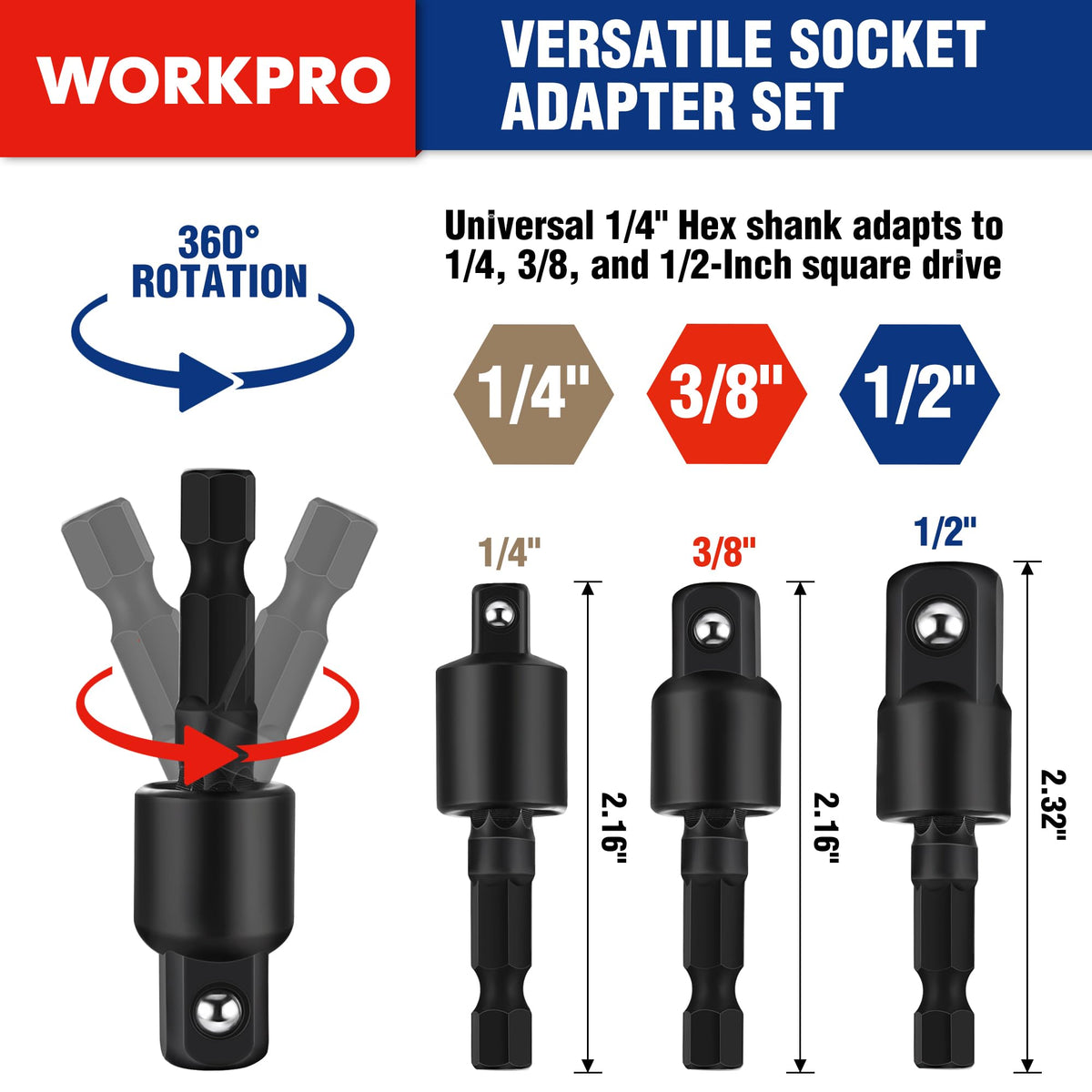 WORKPRO long extension adapter reaching deep into cramped cavities.