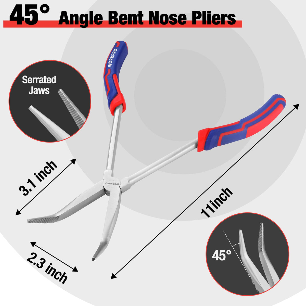 WORKPRO long reach pliers 90-degree bent nose 11-inch offers leverage around obstructions