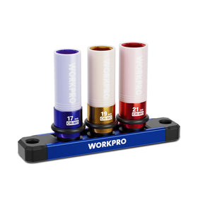 WORKPRO 17mm lug nut socket with deep-thin-wall for tight spaces.