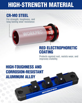 WORKPRO 21mm lug nut socket enables precise engagement in cramped areas.