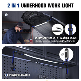 WORKPRO magnetic base and hooks enable hands-free positioning.