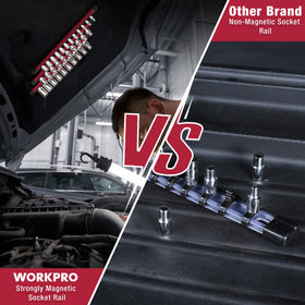 WORKPRO magnetic socket rail with 1/2-inch clips adds capacity for larger sockets.