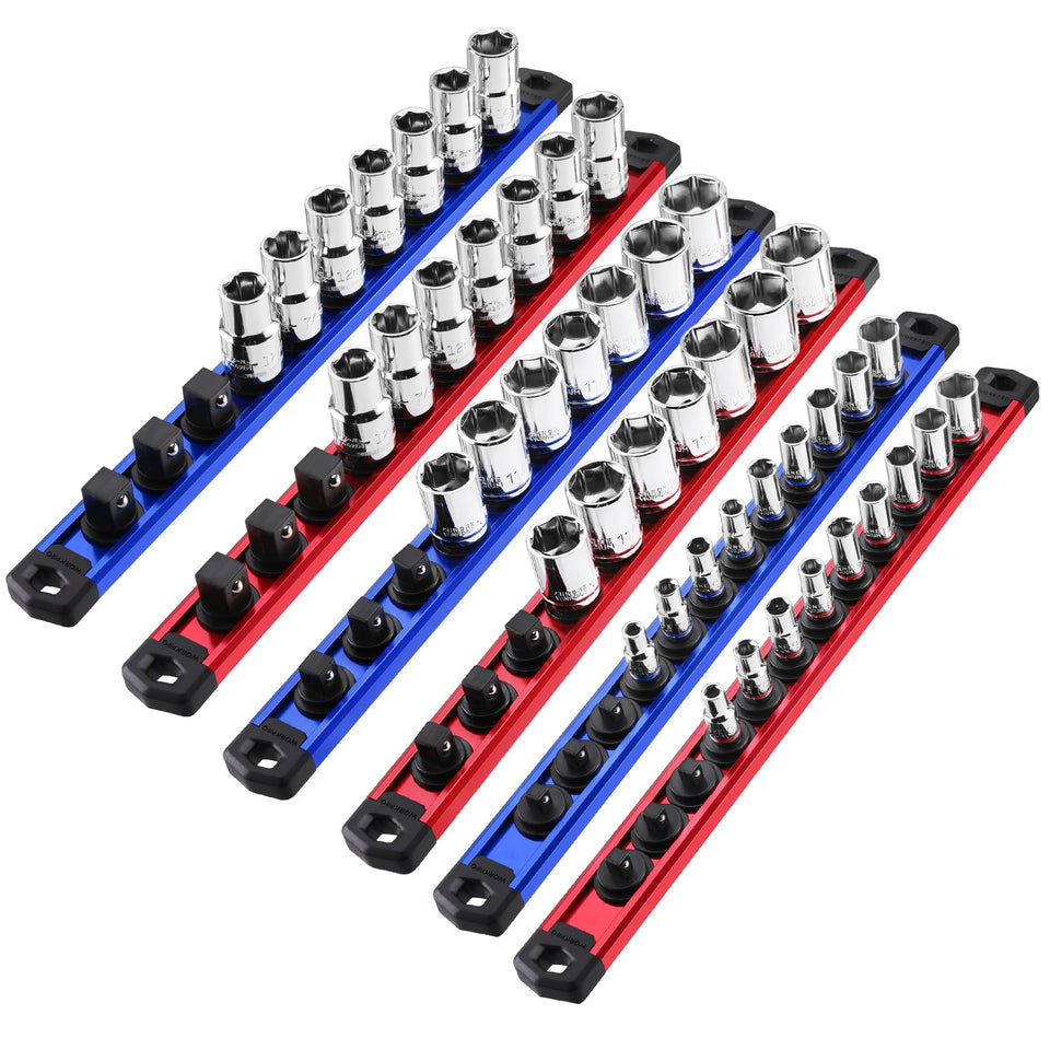 WORKPRO magnetic socket rail overview shows durable aluminum tray for organized sockets.
