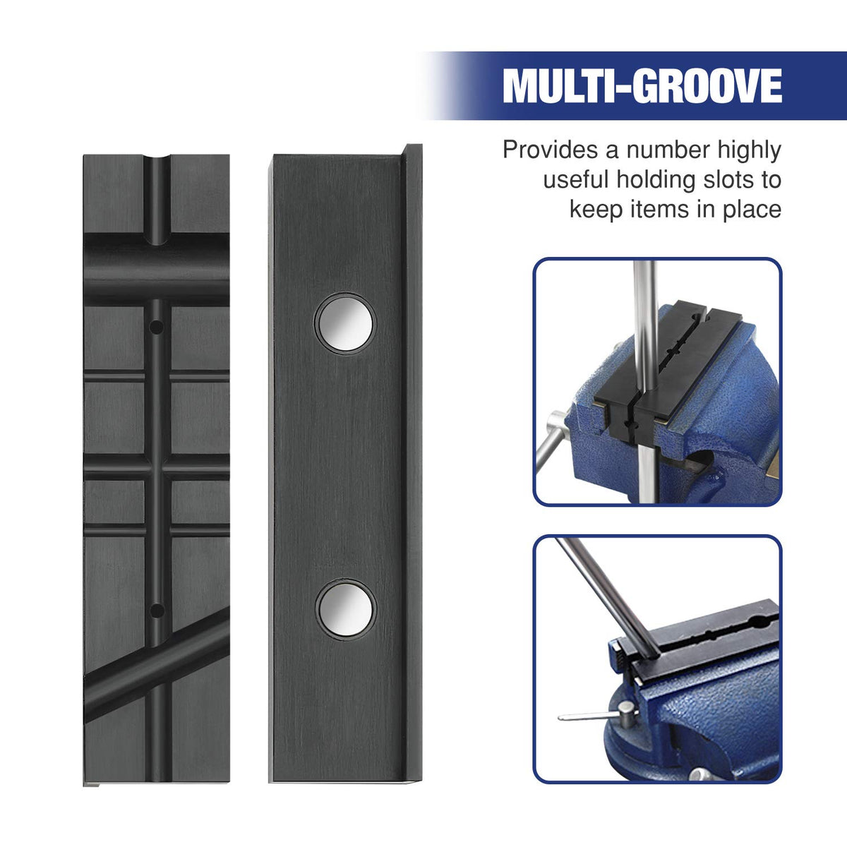 WORKPRO magnetic jaw pads attach securely to vise for stable clamping