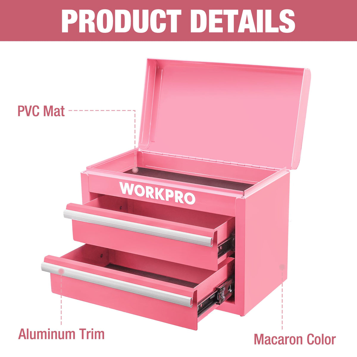 WORKPRO metal mini tool box ball bearing slides enable smooth drawer operation