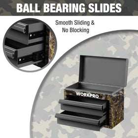 WORKPRO Metal Mini Tool Box ball bearing slides deliver smooth operation