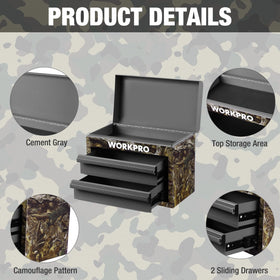 WORKPRO Metal Mini Tool Box camouflage UV print with gray drawers