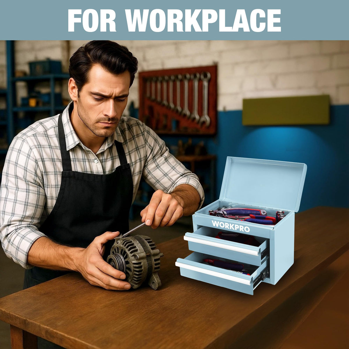 WORKPRO Metal Mini Tool Box ideal for home, workshop, or office environments