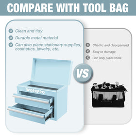 WORKPRO Metal Mini Tool Box with four non-slip feet protects surfaces during use
