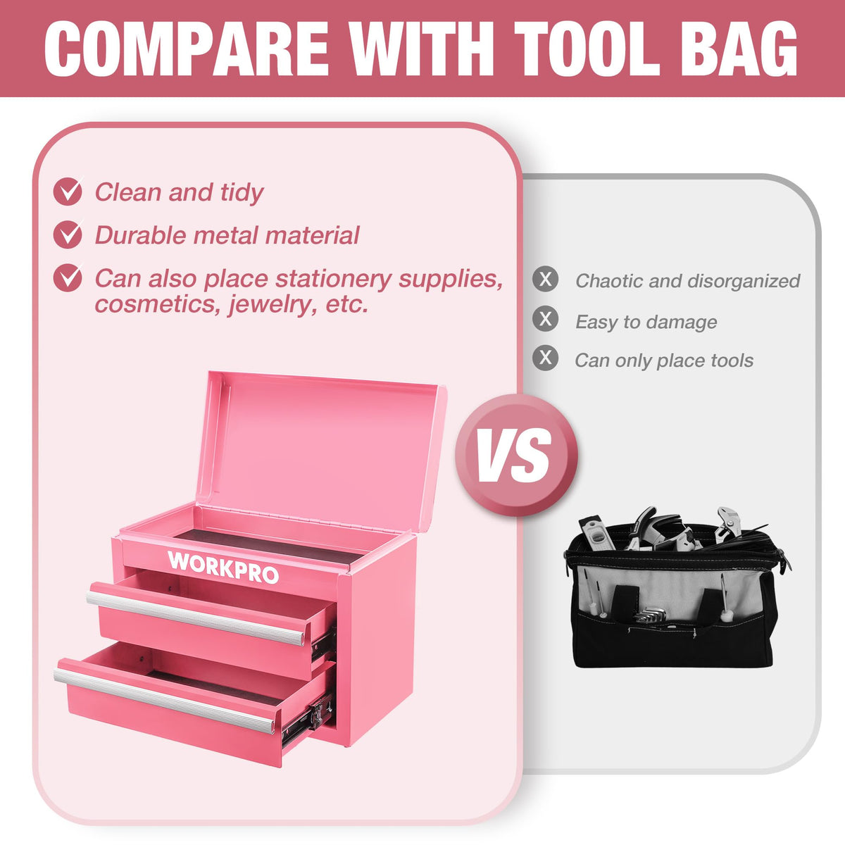 WORKPRO metal mini tool box four non-slip feet protect surfaces