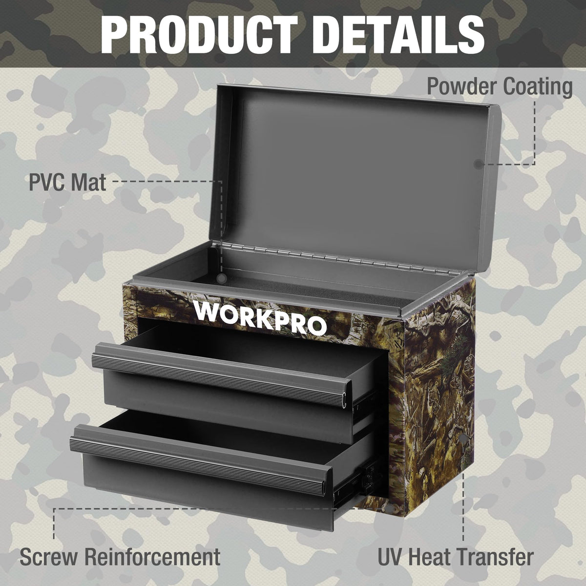 WORKPRO Metal Mini Tool Box four non-slip feet pads protect surfaces