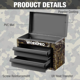 WORKPRO Metal Mini Tool Box four non-slip feet pads protect surfaces