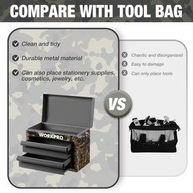 WORKPRO Metal Mini Tool Box PVC liners secure tools and reduce noise