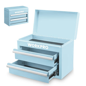 WORKPRO Metal Mini Tool Box top drawer view showing organized two-drawer storage