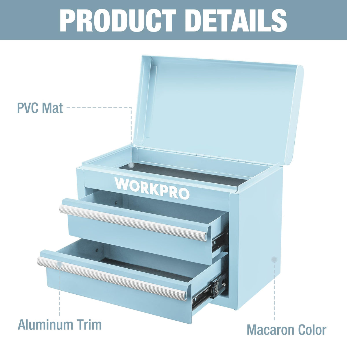 WORKPRO Metal Mini Tool Box two drawers ready for orderly tool storage
