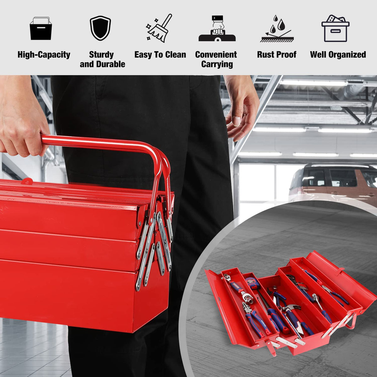 WORKPRO box handle and lock holes enable portable secure transport.
