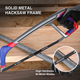 WorkPro hacksaw performing metal, wood, and PVC tasks