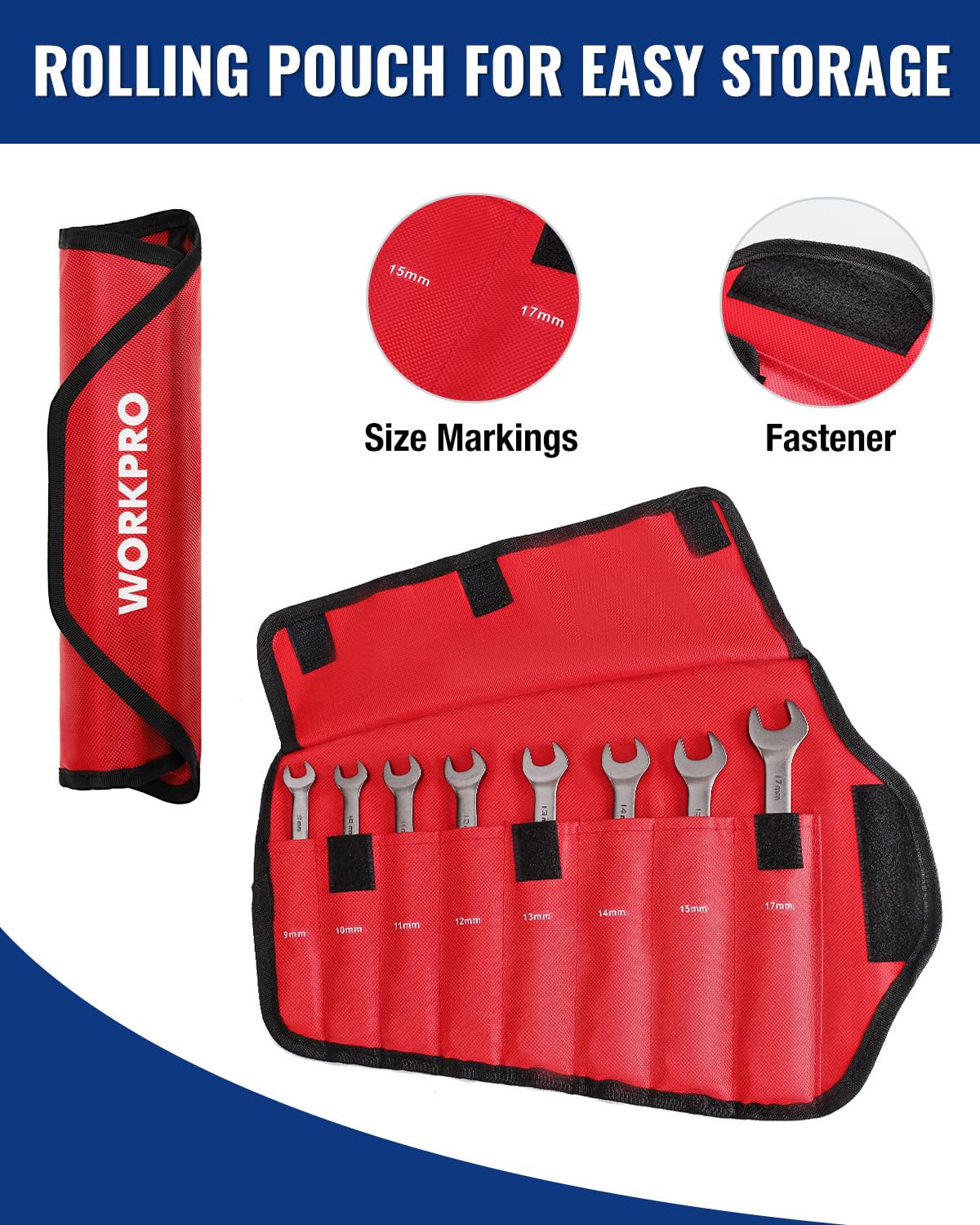 Metric sizes from 9 to 17 mm cover common fasteners.