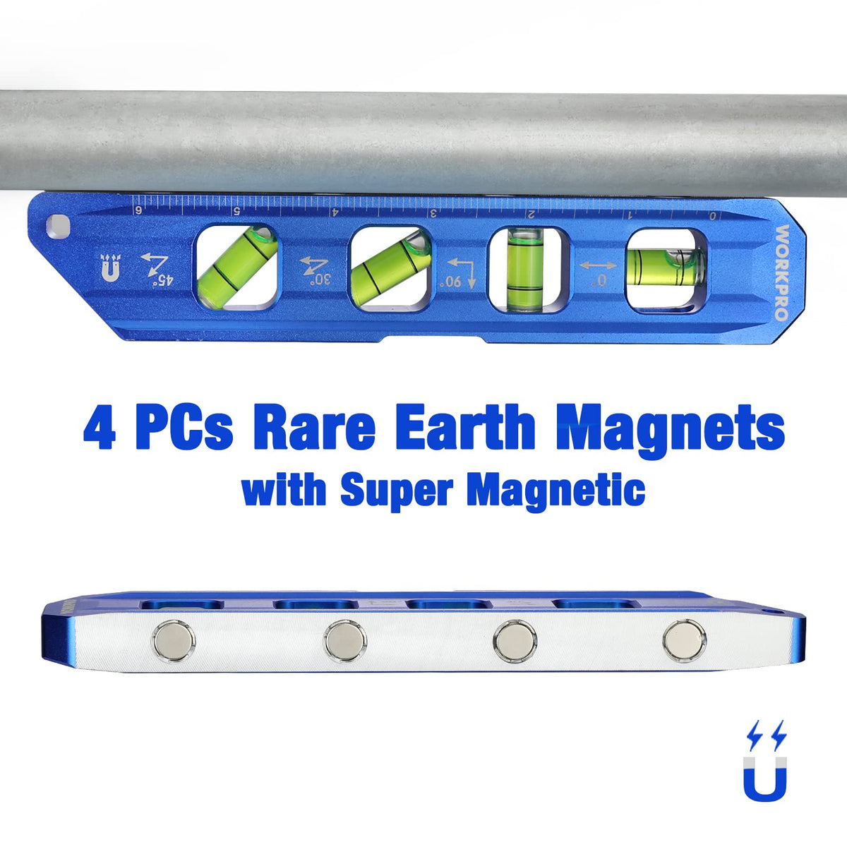 WORKPRO Integrated ruler provides metric and imperial measurements for versatile layouts.