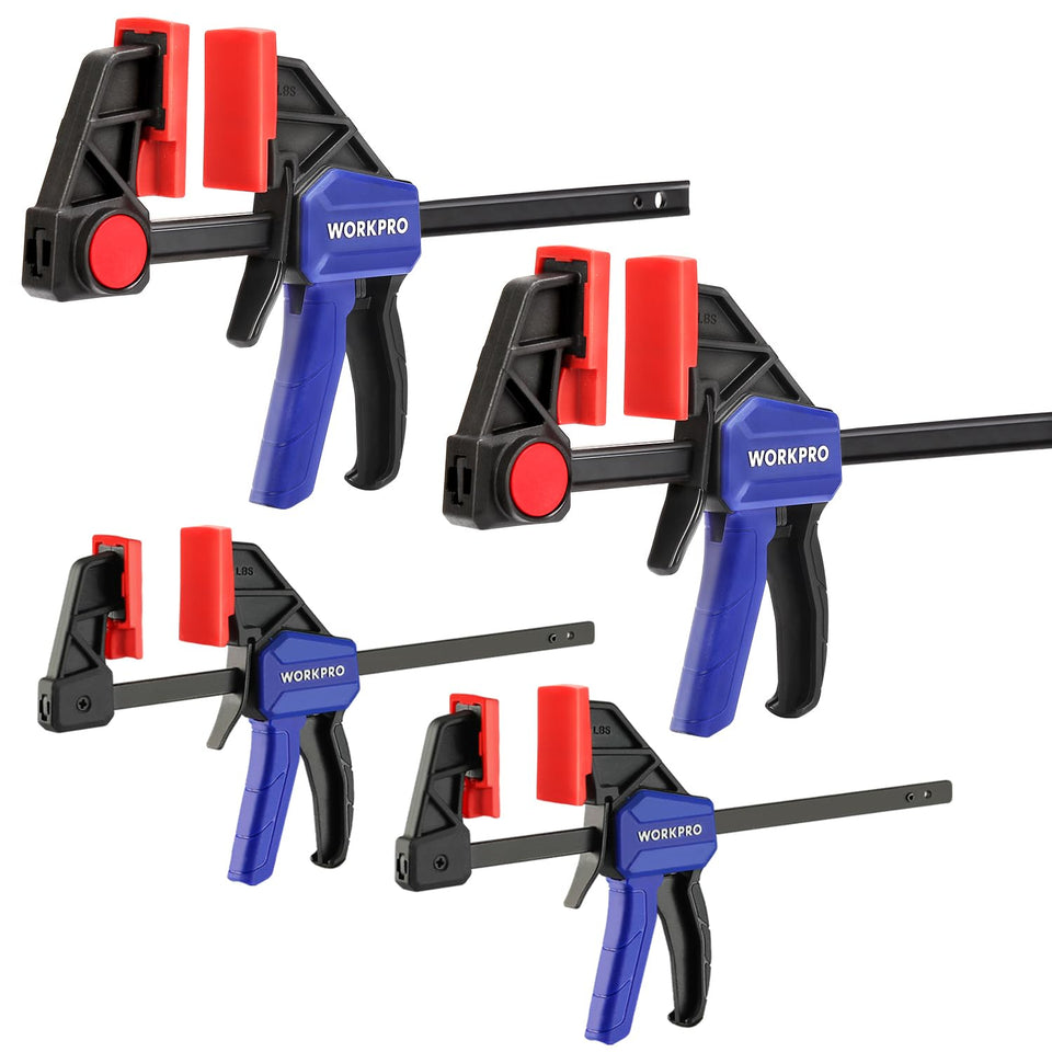WORKPRO Mini Bar Clamps 4-1/2-inch spreader in use for precise glue-ups