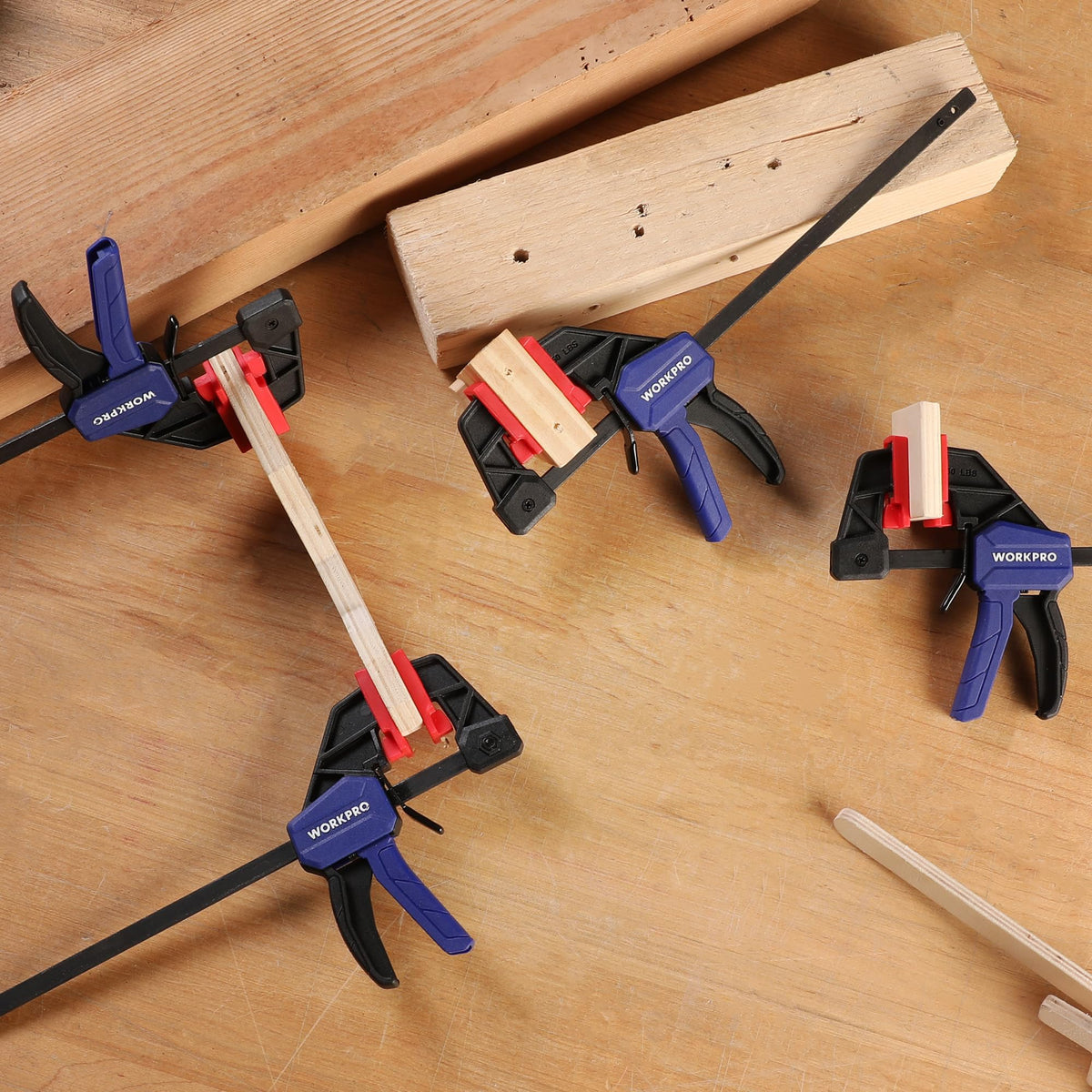 WORKPRO clamp close-up highlights durable screw detail for reliability.