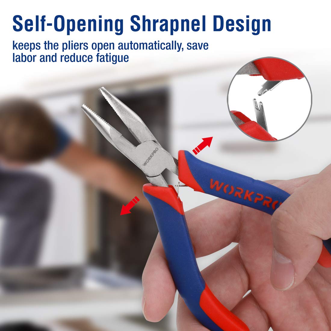 WORKPRO mini long-nose pliers for detailed wiring tasks