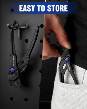 WORKPRO Pliers Wrench in tight-space task demonstrates versatile grip.
