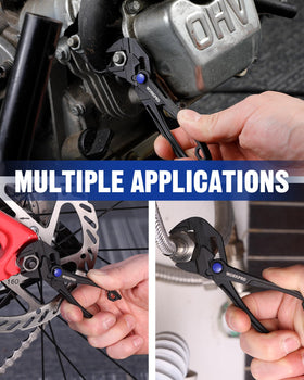 WORKPRO Plumbing task using mini wrench for small fittings.