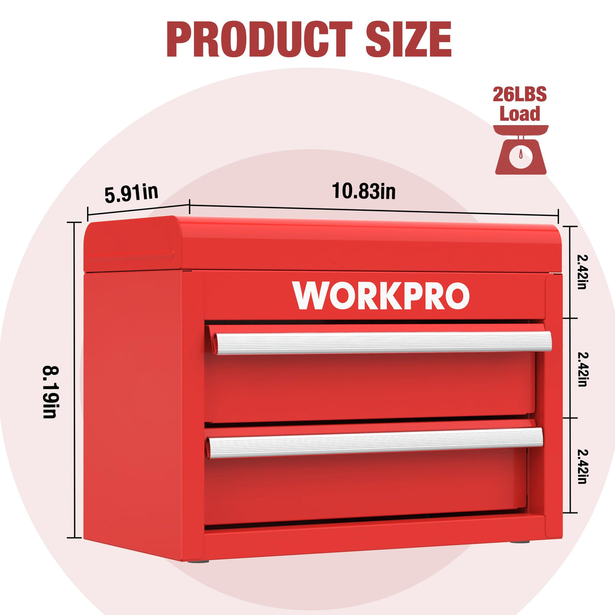 WORKPRO mini tool box drawer-open view highlights two-drawer organization