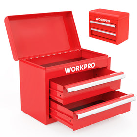 WORKPRO mini tool box front view shows a compact steel body for easy storage