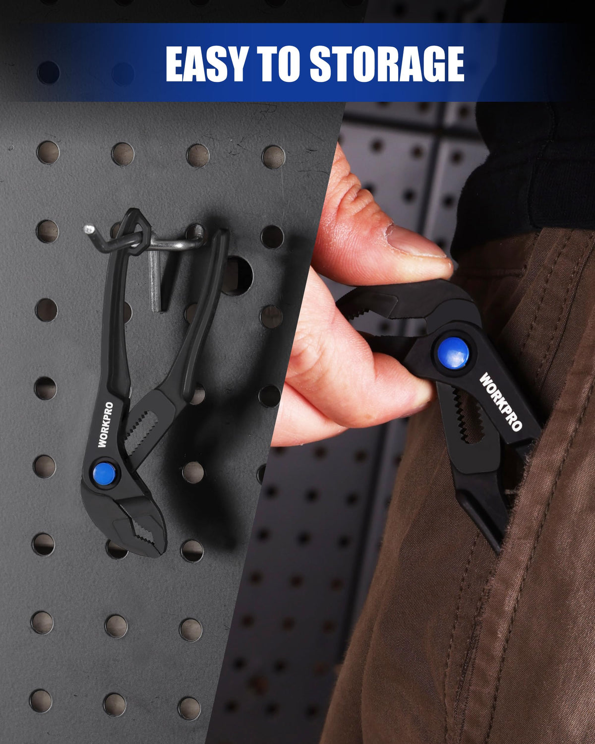 WORKPRO Mini Water Pump Pliers compact with storage hanging hole