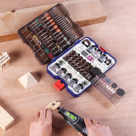 WorkPRO multi-material set supports woodworking, metalworking, glass, ceramic, and plastic projects.