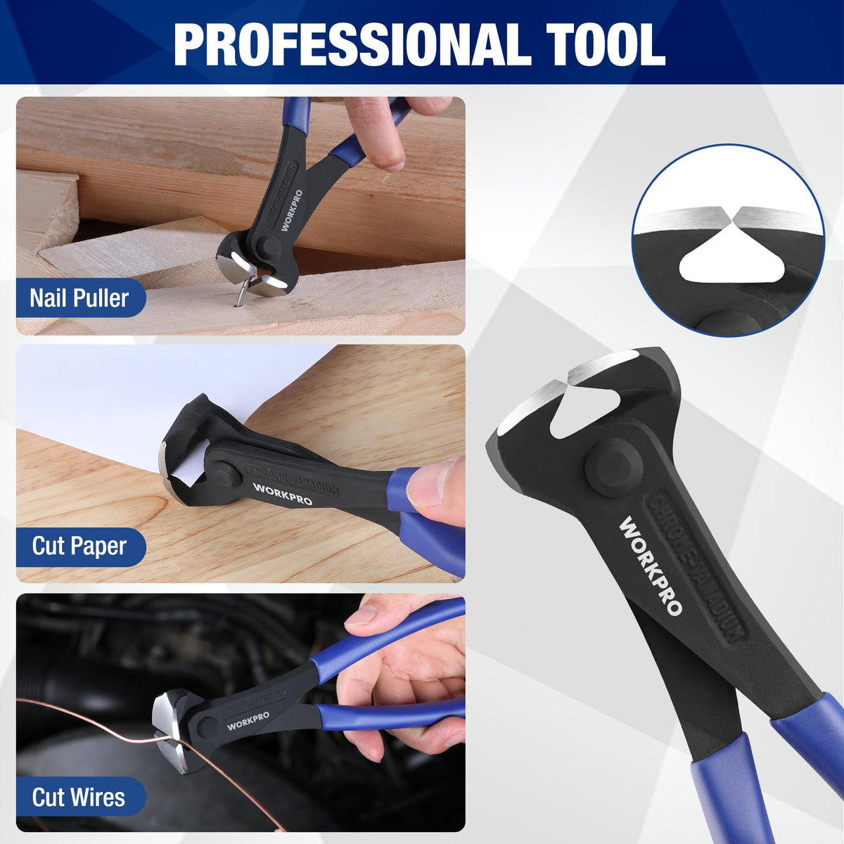 WORKPRO nail pulling action close-up highlighting effortless pulling of wires