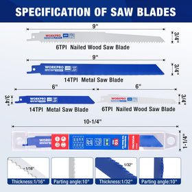 WORKPRO nailed wood blade 6TPI cutting nails for fast carpentry work.