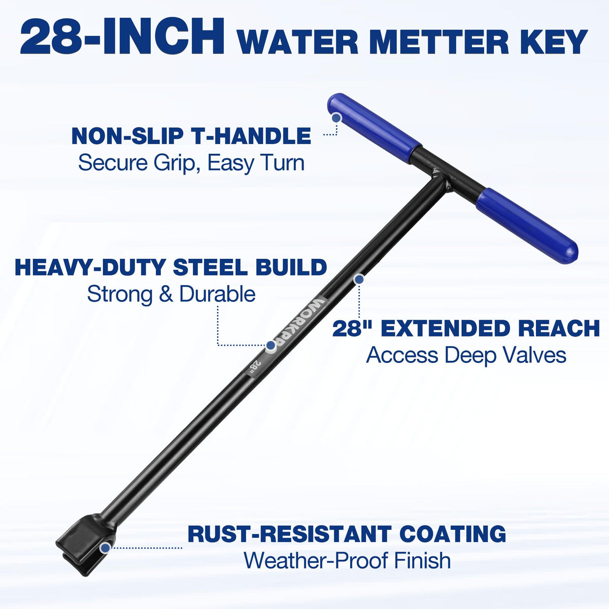 WORKPRO non-slip T-handle grip improves control in wet conditions