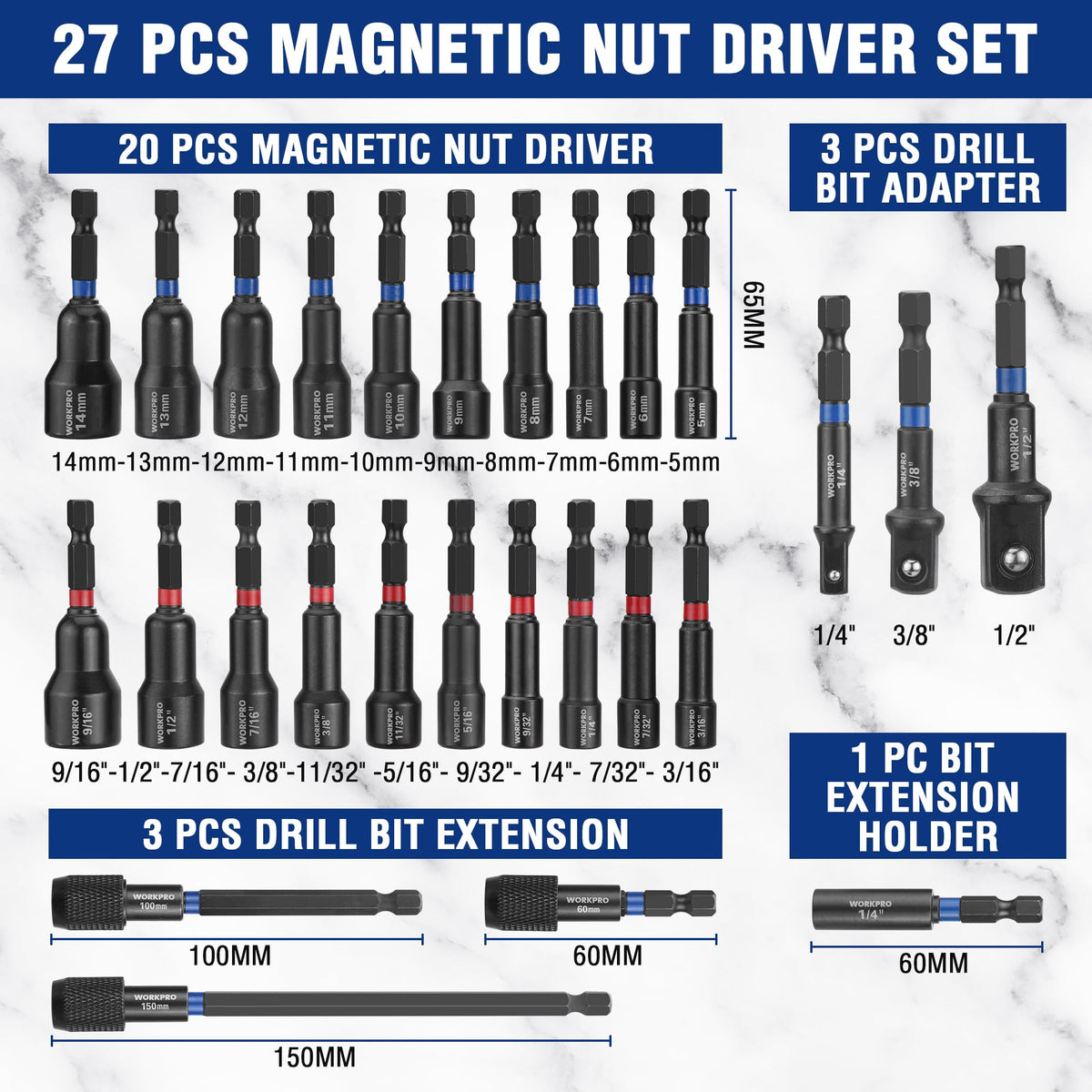 WORKPRO metric 5mm nut driver with magnetic tip for secure tightening.