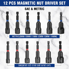 WORKPRO magnetic nut driver set showing SAE sizes 1/4" to 9/16" for versatility.