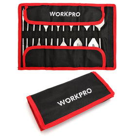 WORKPRO nylon storage pouch included keeps bits organized on site