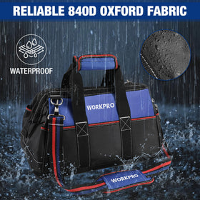 WORKPRO padded handle and adjustable strap improve comfort during transport.