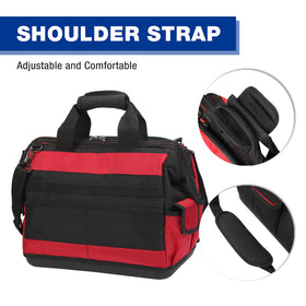 Padded handle and adjustable strap ease carrying heavy loads