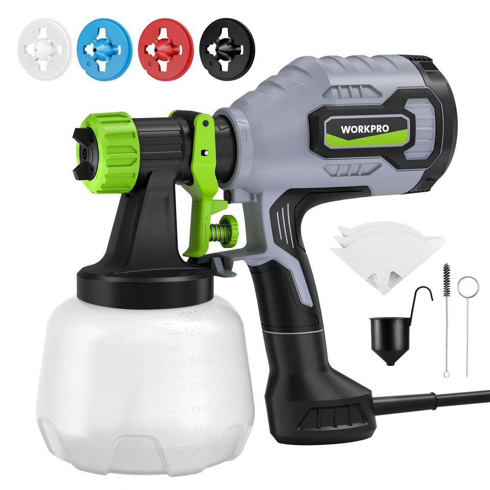 WORKPRO paint sprayer 600W HVLP for smooth, even coverage on furniture.