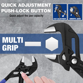 Parallel smooth jaws provide secure grip without marring surfaces.