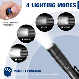 WORKPRO pen light memory function recalls last mode for quick use