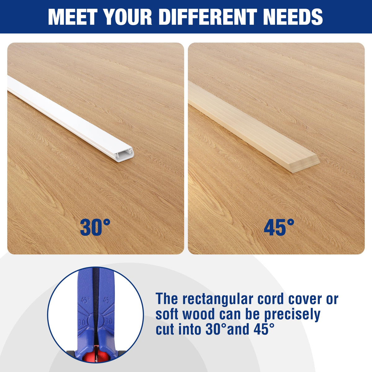 WORKPRO PEX Cutter showing 45-degree rectangular cut for bevelled profiles