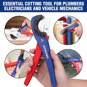 WORKPRO PEX Cutter easy one-handed operation with proper pipe support