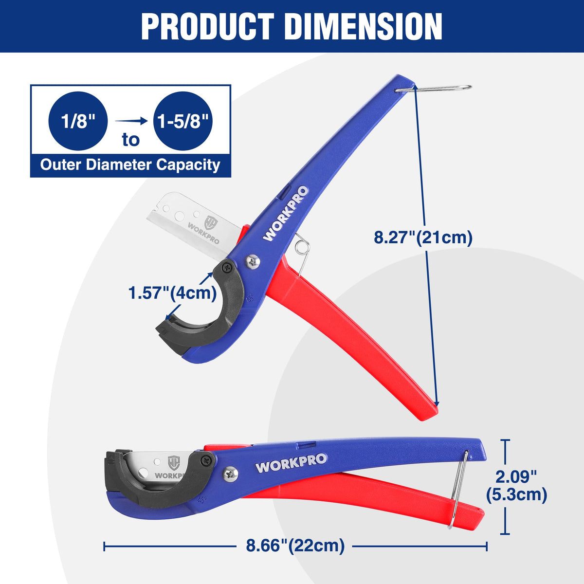 WORKPRO PEX Cutter spring-loaded mechanism enables quick one-handed use